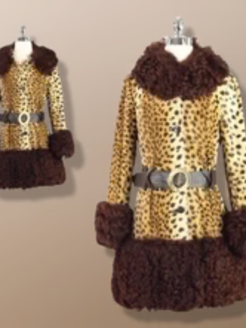 60s Lilli Ann Mod Faux Leopard Faux Fur Print Genuine Mongolian Curly Lamb